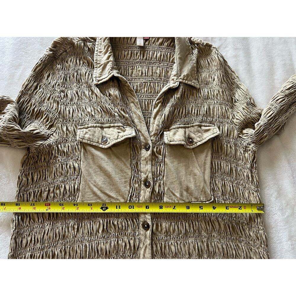 Anthropologie Pilcro Smocked Shacket Button Up Chest Pocket Olive Green Size S - Picture 15 of 16